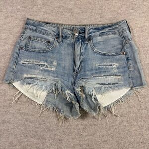 American Eagle Light Wash Ripped Jean Shorts